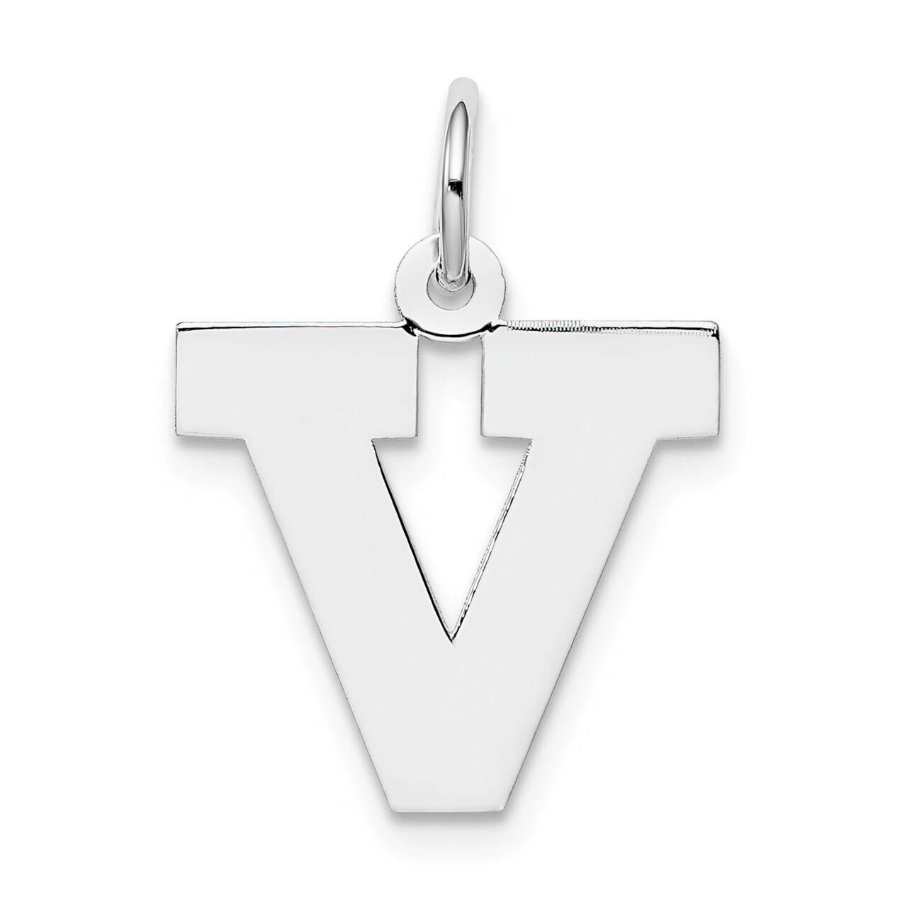 Sterling Silver Medium Block Initial Letter V Charm Jewerly 19mm x 12mm
